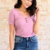 Born and Raised V-Neck Ribbed Top - Fashion Are Us