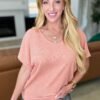 Big Sky Country Waffle Knit Top In Apricot - Fashion Are Us, LLC